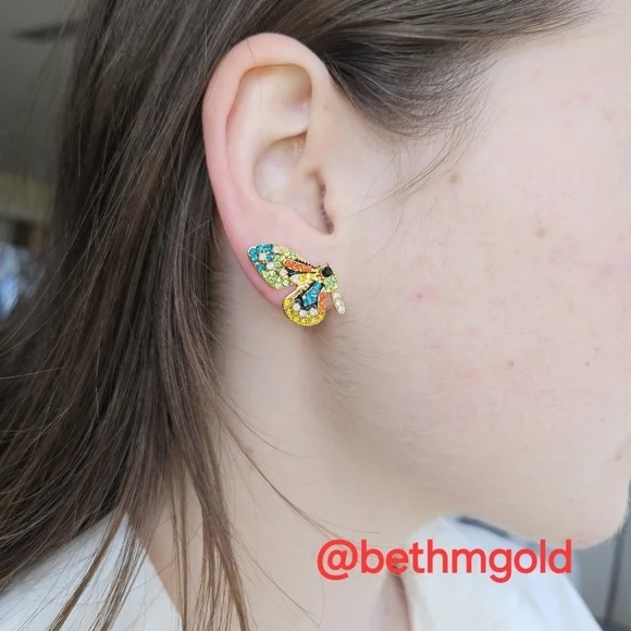 Butterfly Wings Rhinestone Stud Earrings - Picture 10 of 14